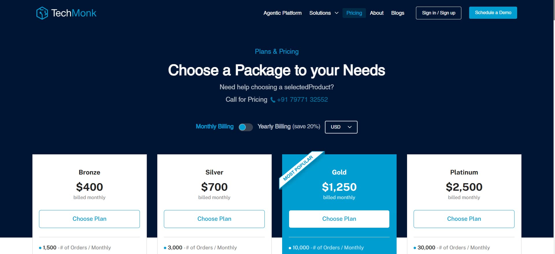 TechMonk's pricing plans