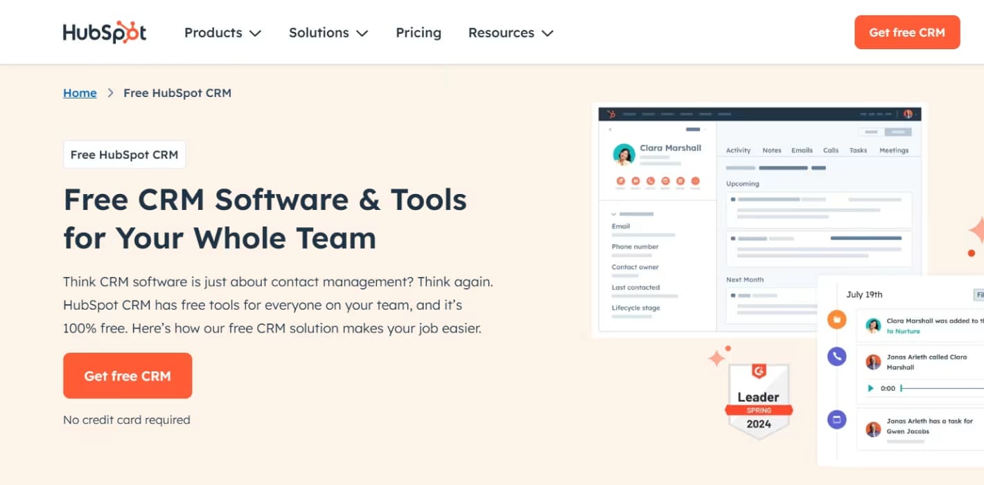 Homepage of Hubspot