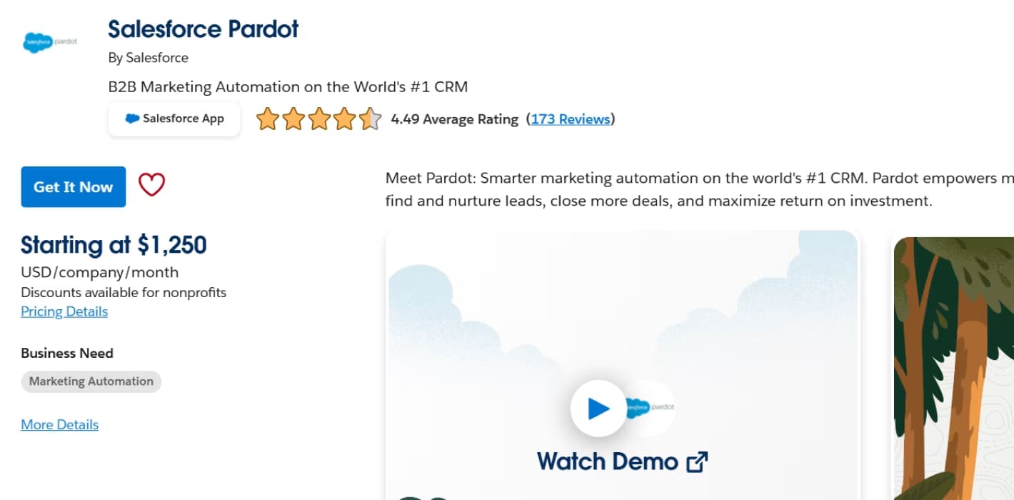 Homepage of Pardot